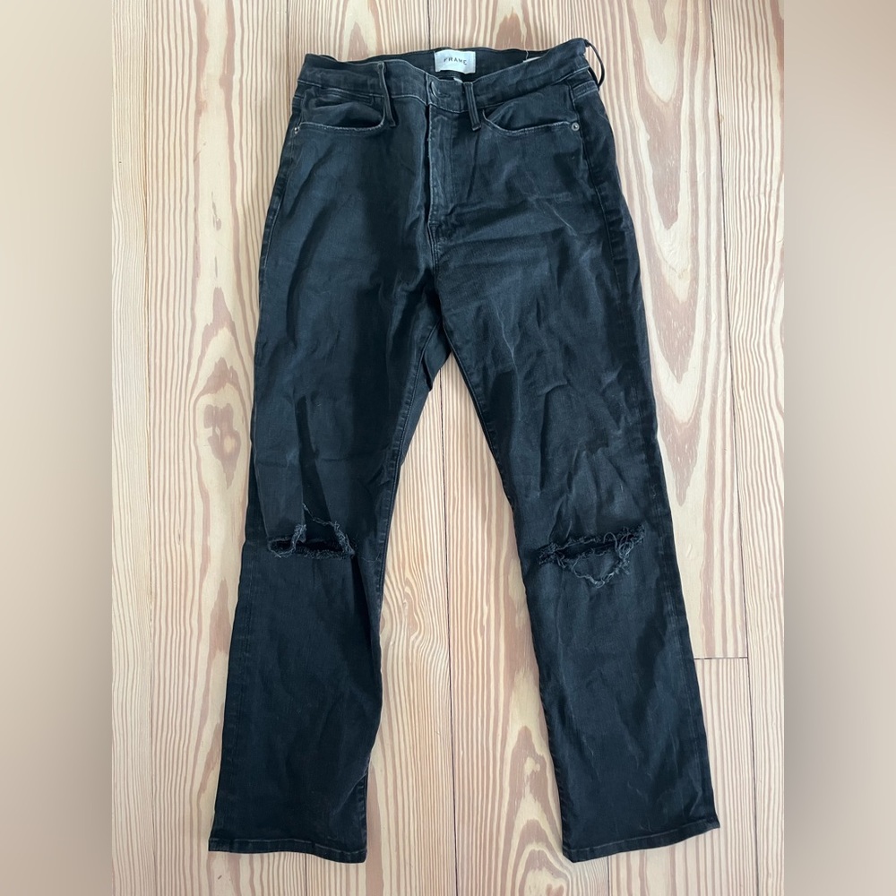 Frame Denim | Le High Ripped Knee Jeans | Washed Black